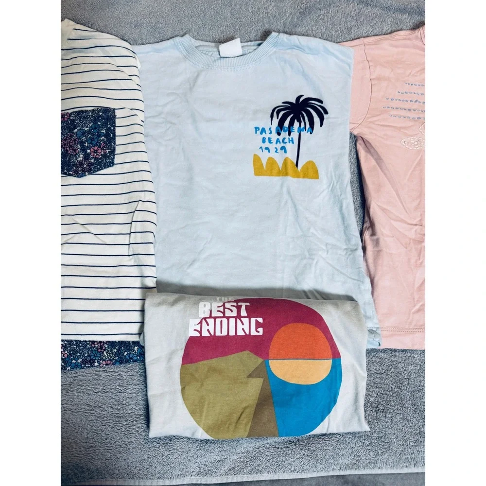 Zara 5 Shirts Bundle SZ 6 Boy Crew Neck Cotton‎ Embroidered Pocket Spring Summer